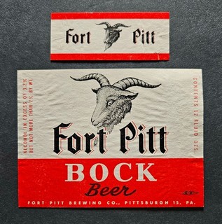 1950's beer label FORT PITT 7% BOCK BEER Pittsburgh PA