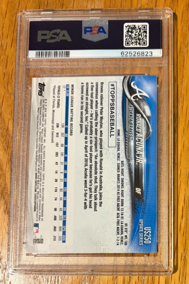 2018 Topps Update #US250 Ronald Acuna Jr. Atlanta Braves PSA 10 GEM MINT view 2