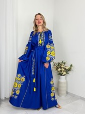 Exclusive Ukrainian Embroidered Maxi Dress, Vyshyvanka, Custom Size Colour