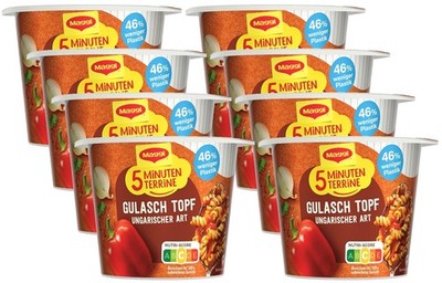 MAGGI 5 Minuten Terrine Gulaschtopf, Fertiggericht, Instant-Nudeln, Sauce 8x57g