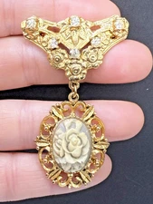 Vintage Floral Brooch Gold Tone Dangle