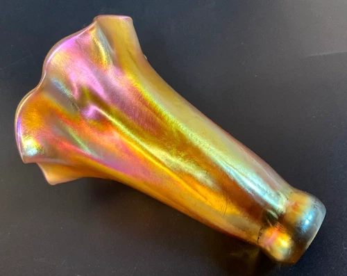 * ANTIQUE TIFFANY STUDIOS FAVRILE LCT SIGNED LILY LAMP SHADE AURENE IRIDESCENT *