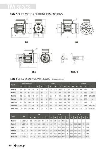 TechTop 0.18kW 1/4 HP Motor 240V 1 Phase 6 Pole, 920 RPM, Foot Mount TA6A0183TMY - Picture 2 of 2