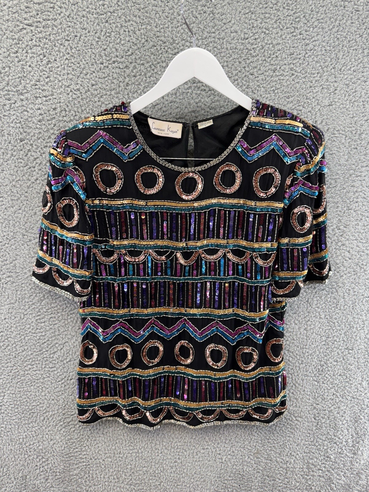 Lawrence Kazar Women's Size L Black Beaded Shirt GUC