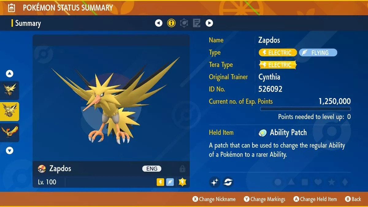 Zapdos ✨ Shiny 6IV ✨ Pokémon Scarlet and Violet