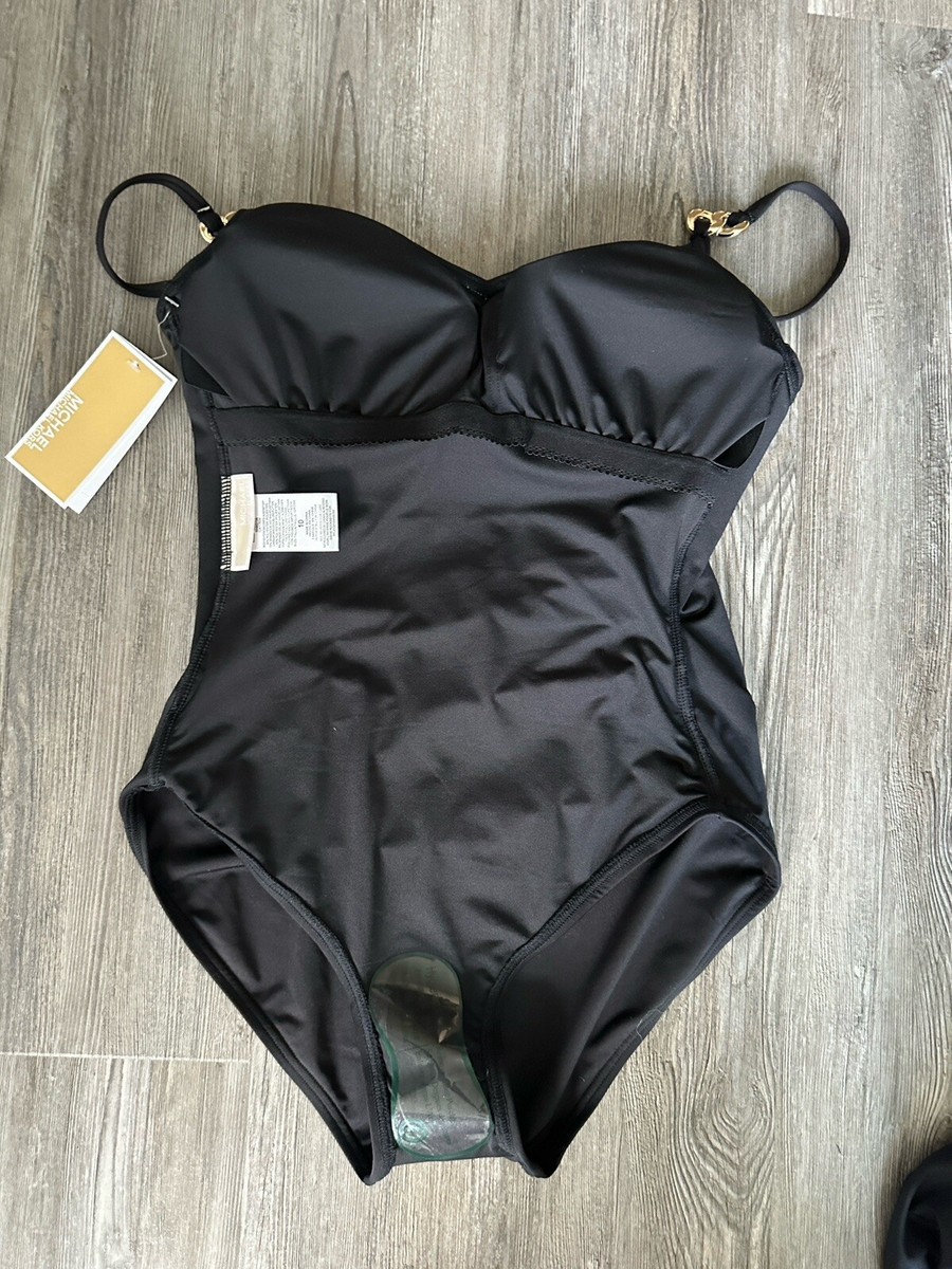 NWT! Michael Kors Michael Black Solid Shirred One Piece