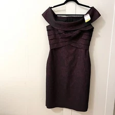 NWT Rickie Freeman Teri Jon Wine Off-the-Shoulder Dress Size 10 Evening Wedding