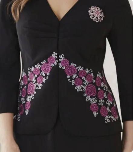 Midnight Velvet Women Black Embroidered Floral Jacket Size 10 - Picture 2 of 10