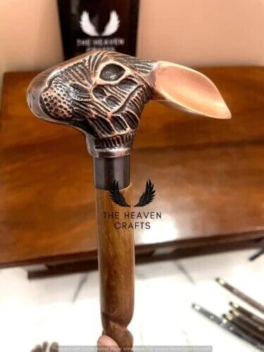 Victorian Antique Rabbit Head Handle vintage Wooden Walking Stick item - Picture 6 of 8