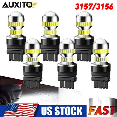 6PC AUXITO 3157 3156 3057 4157 54 LED Reverse Brake Turn Signal Light Bulb 6000K