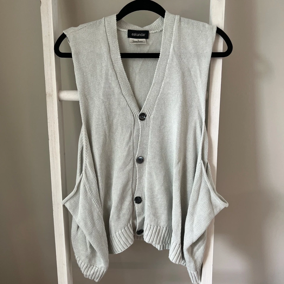 Suéter Chaleco Cárdigan Gris Para Mujer Eskandar 100% Lino O/S Telar a Mano Escocia Foto 3 de 4