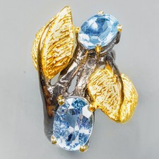 Irradiated Natural Blue Topaz Silver ring 925 Sterling/ RVS343