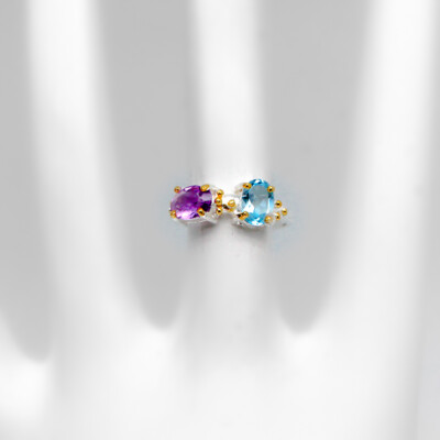 Irradiated Natural Blue Topaz and Amethyst Silver 925 Sterling