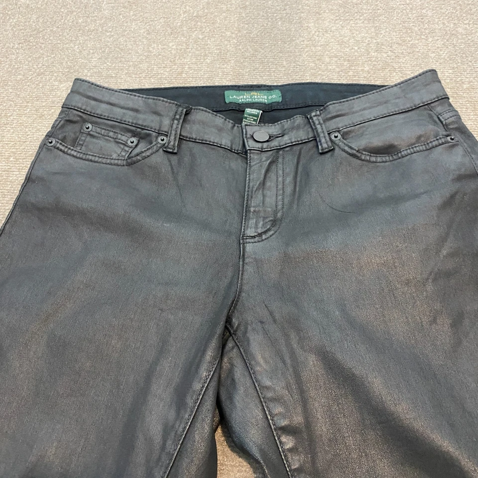 Ralph Lauren牛仔裤女式10黑色人造皮革涂层直筒弹力 — 第 2/4 张图片