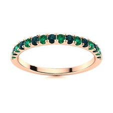 925 Silver Rose Plated 2MM Round London Blue Topaz  Emerald Half Eternity Ring