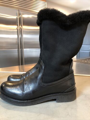 Women’s PAJAR Black Leather Shearling Lined Boots Size 9-9.5 - Picture 1 of 13