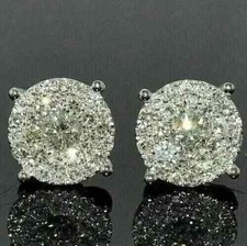 2 Ct Round Cut Lab-Created Diamond Cluster Stud Earring 14k White Gold Plated
