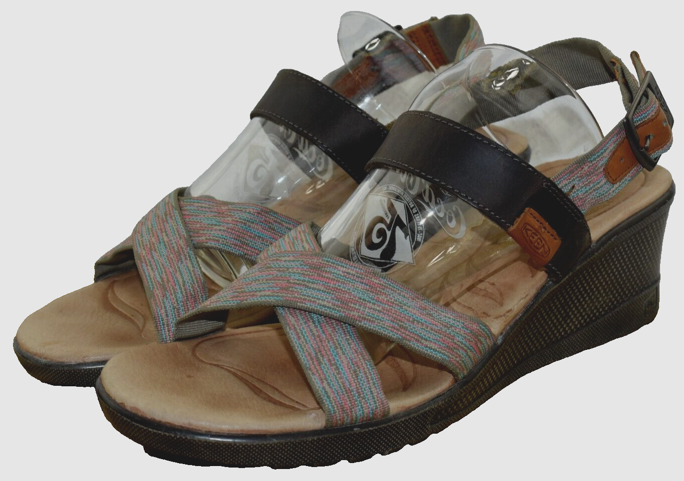 Sandali donna Keen Skyline misura 10 5 alla caviglia zeppa alla caviglia pelle marrone