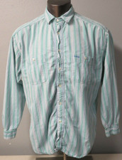 Mens Vintage 90s GUESS Long Sleeve Button Front Shirt Size M Green White Blue