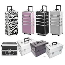 Aluminum 4 in1 Rolling Makeup Trolley Train Case Box Organizer Salon Cosmetic
