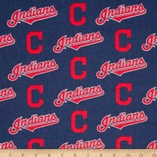 MLB CLEVELAND INDIANS BASEBALL TEAM BLUE 100 cotton fabric material BTHY 60" W