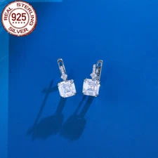 Cute Sterling Silver 925 Cubic Zirconia CZ Tiny Asscher Square Cut Hoop Earrings