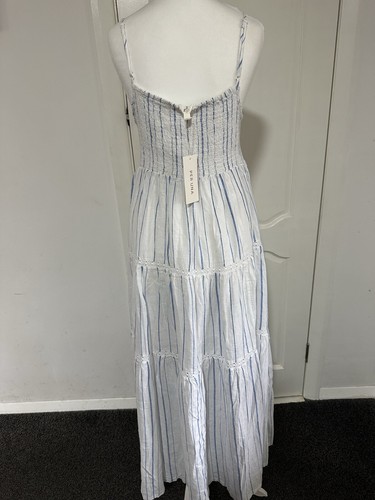 PER UNA PURE COTTON Strappy Tiered Shirred Maxi Dress Size 14 BNWT - Picture 4 of 10