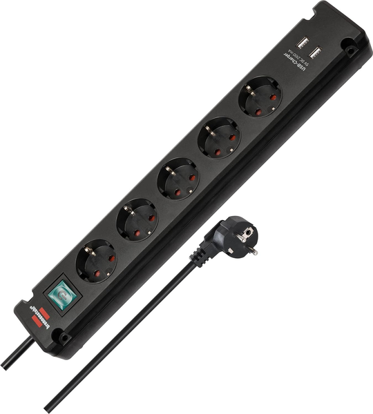 Brennenstuhl Bremounta Steckdosenleiste 5-Fach Usb 90 Grad Schalter 3M Schwarz-image