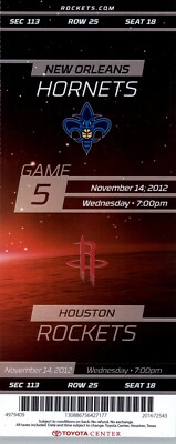 New Orleans Hornets vs Houston Rockets 11/14/2012 Ticket James Harden 30 Points