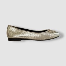  259 Tory Burch Women Gold Quilted Leather Cap-Toe Ballet Flat Shoes Size 8