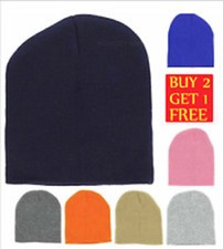 Short Skull Beanie Plain Solid Knit Winter Cap Hat Ski Men Woman No Cuff
