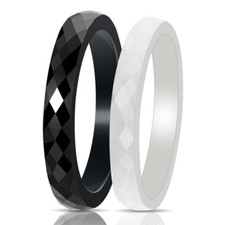 Keramik Ring facetiert Prism Cut weiß schwarz 3 mm Beisteckring Damen Herren
