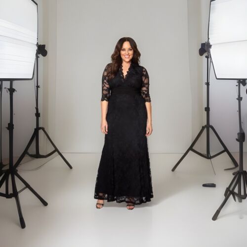 Kiyonna Dress Black Lace Maxi 1X Screen Siren Formal Gown Gala Party Slimming