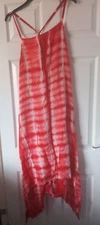 PISTACHIO Red Tie Dyed Shoulder Strappy Gypsy Hem Dress Size UK Large