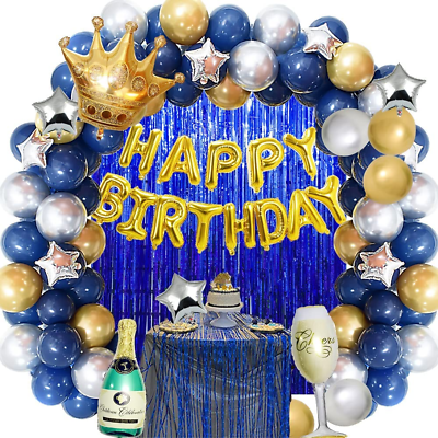 Blue Birthday Party Decorations for Men, Blue and Gold Happy Birthday  Decoration
