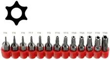 Multifunction 13Pc Tamper Proof 6 Point Star Torx Driver Bit Set - Fits ¼"