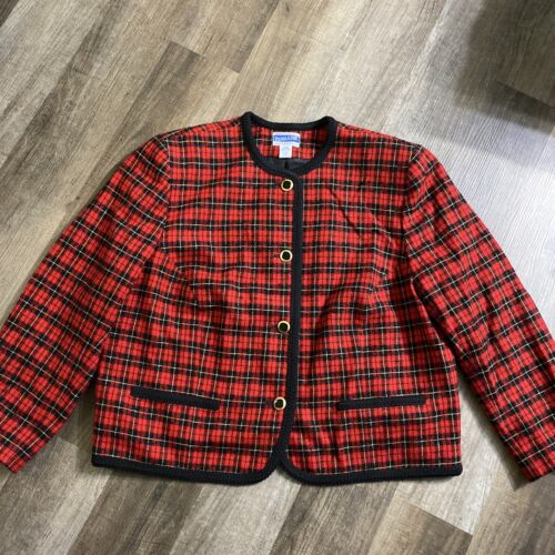 Vintage Pendleton Sz 22W Classic Red Black Plaid Wool Jacket Womens - Picture 1 of 15