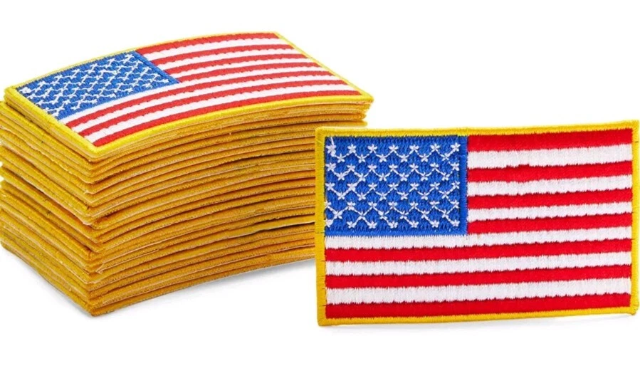 American Flag Gold Boarder Iron On Patches for Applique Embroidery 3 x 2 in - Image 2 of 2