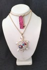 BETSEY JOHNSON WHITE ENAMEL FLOWER TORTOISE TURTLE PENDANT NECKLACE 28" TO 30"
