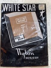 Size 10 Honey White Star Vintage Seamless Garter Belt Stockings Nylon Mesh NOS