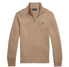 Polo Ralph Lauren Men  s Mock Neck Tan Camel Quarter Zip Cotton Sweater Size XL