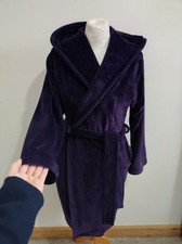 Ted Baker Long Dressing Gown Robe Size 8-10 Purple Velour Hooded Womens Snuggly