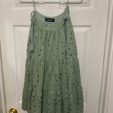 Fab'rik Boho Eyelet Womens Green Tiered Ruffle Boho tassel ties Lined Large