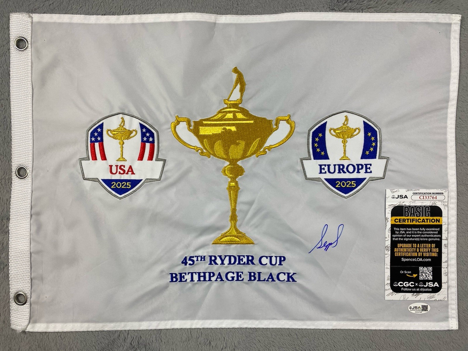 Sepp Straka Autographed Signed 2025 RYDER CUP EUROPE- EMBROIDERED PIN FLAG JSA CI33764 