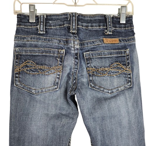 Cowgirl Tuff Don't Fence Me In Dark Jeans 25 x 33 Low Rise Barbed Wire Bootcut - Picture 3 of 7