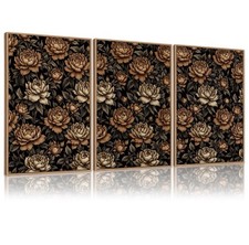 Vintage Floral Wall Art Set of 3 Framed Canvas 16x24 Farmhouse Decor