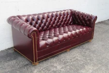 Oxblood Burgundy Leather Tufted Chesterfield Long Couch Sofa 6040