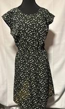 Small Old Navy Dress FitnFlare, Knee-Length Slenderizing, Black with Floral Buds