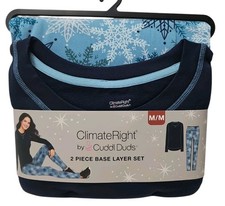 ClimateRight by Cuddl Duds Women s 2-Piece Base Layer Top Legging Set Blue Sz M