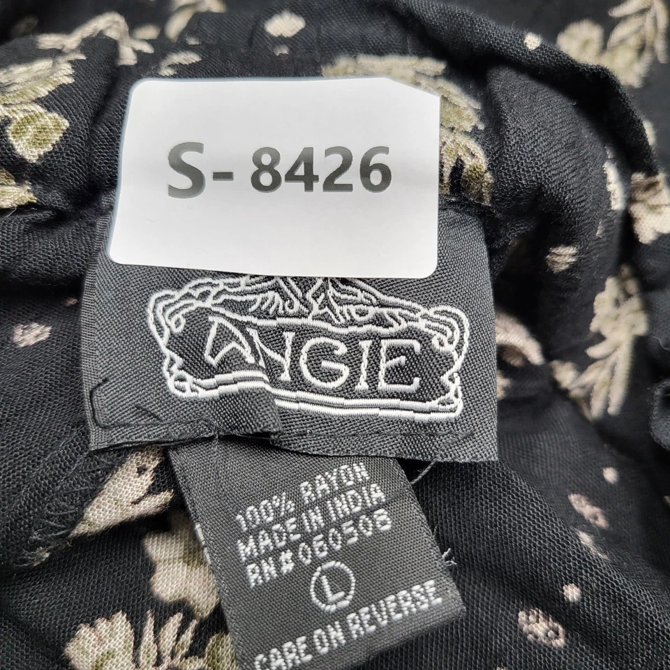 Pantalones de mujer ANGIE L negros florales pierna ancha boho cottagecore corbata Y2K Foto 2 de 4